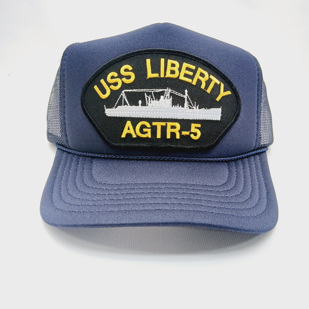 OTTO Blue and Black Foam Trucker Hat with Uss Liberty AGTR-5 Patch